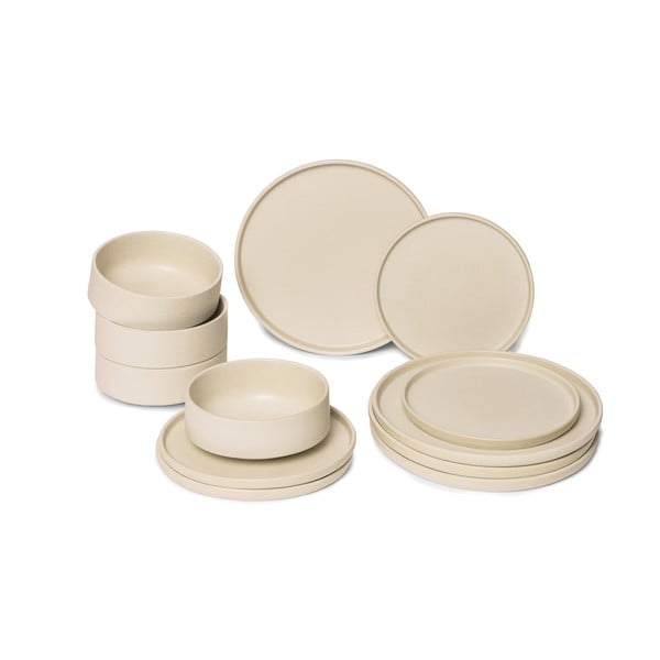 12 dalių smėlio spalvos akmens masės indų rinkinys Bonami selection Malia