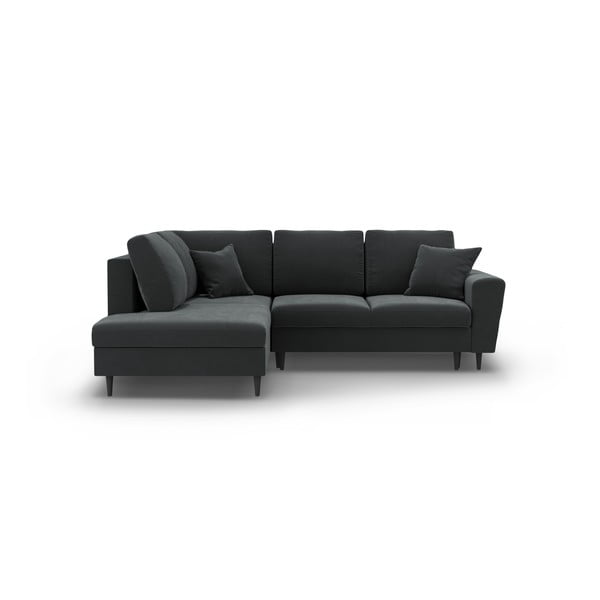 Tamsiai pilkos spalvos iš velveto sulankstoma/su sandėliavimo vieta kampinė sofa (su kairiuoju kampu/„L“ formos) Kyoto – Cosmopolitan Design