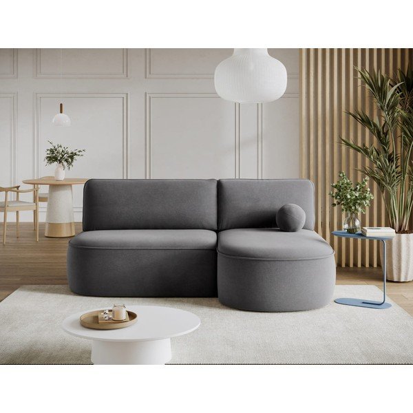 Pilkos spalvos sulankstoma/su sandėliavimo vieta kampinė sofa iš velveto (su dešiniuoju kampu/su gultu) Livosa – ELTAP-image-1