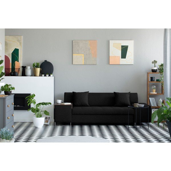 Juoda sofa su sidabrinėmis kojelėmis "Cosmopolitan Design Orlando", 220 cm-image-1