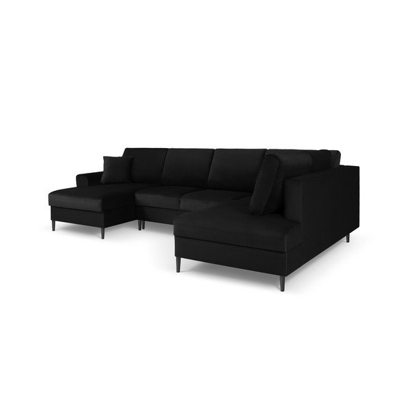 Juodos spalvos iš velveto sulankstoma/su sandėliavimo vieta kampinė sofa (su dešiniuoju kampu/„U“ formos) Kyoto – Cosmopolitan Design-image-3