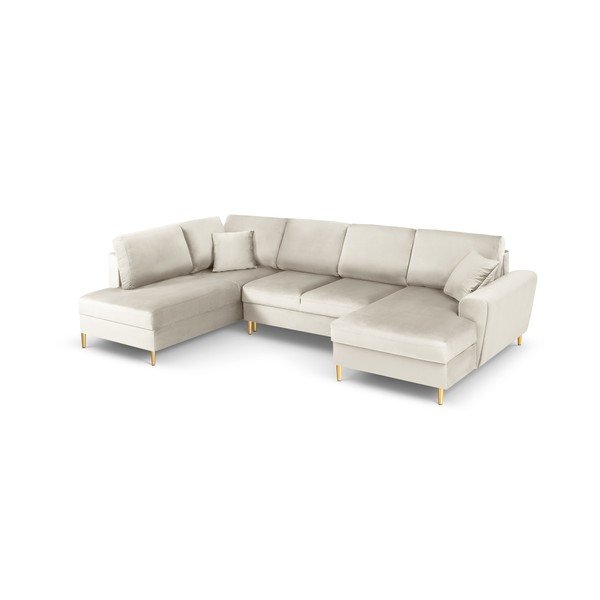 Smėlio spalvos iš velveto sulankstoma/su sandėliavimo vieta kampinė sofa (su kairiuoju kampu/„U“ formos) Kyoto – Cosmopolitan Design-image-1