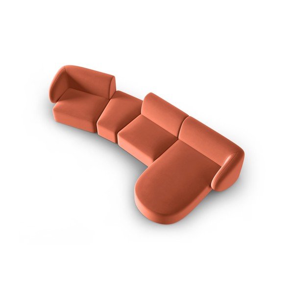 Rožinės spalvos iš velveto kampinė sofa (su dešiniuoju kampu/su gultu) Paolo – Milo Casa-image-1