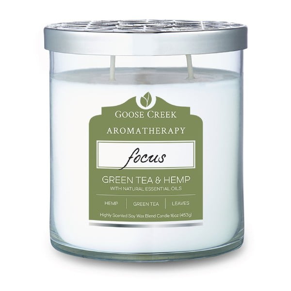 Kvapnioji žvakė stikliniame indelyje "Goose Creek Hemp & Green tea", 60 valandų degimo