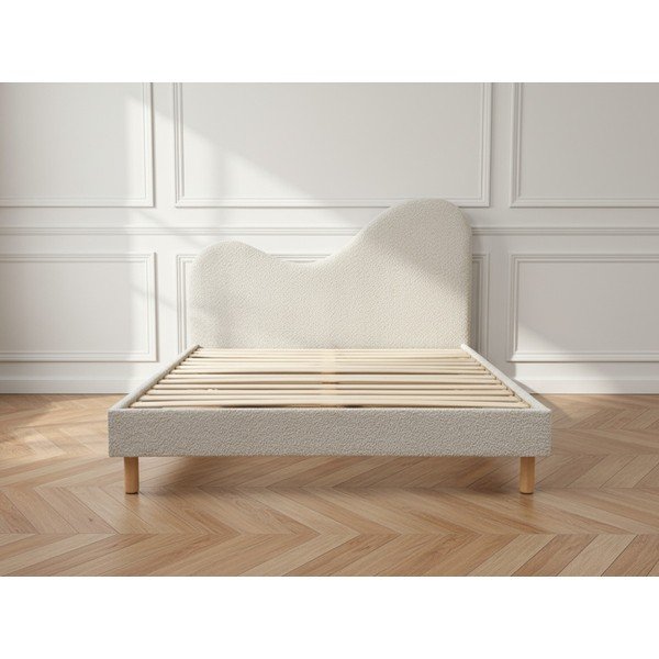 Smėlio spalvos iš audinio dvigulė lova audiniu dengta su lovos grotelėmis 160x200 cm Celina – Bobochic Paris-image-3