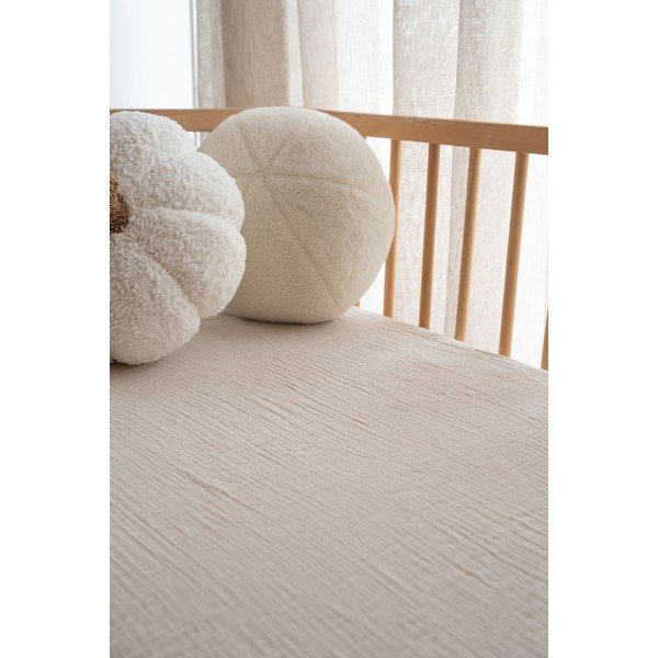 Smėlio spalvos iš muslino vaikų patalynė vaikiškai lovai su guma 60x120 cm Burumcuk – Mijolnir-image-2