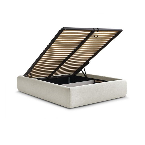 Smėlio spalvos dvigulė lova audiniu dengta su sandėliavimo vieta/be galvūgalio su lovos grotelėmis 160x200 cm Inera – Bobochic Paris-image-3