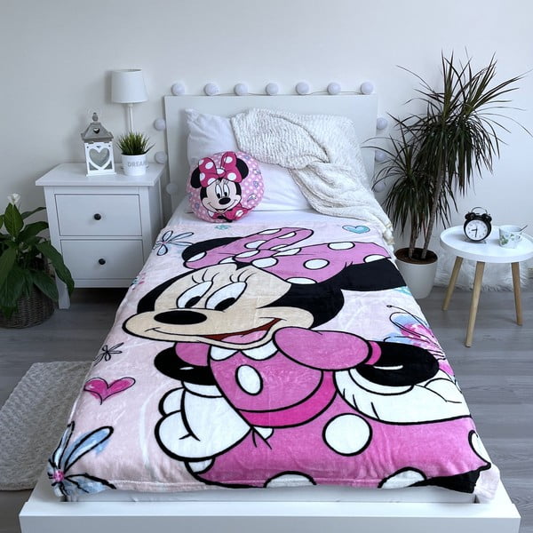 Vaikiškas pledas rožinės spalvos iš mikropliušo 100x150 cm Minnie Flowers – Jerry Fabrics-image-2