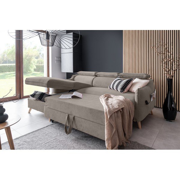 Sulankstoma kampinė sofa iš velveto šviesiai rudos spalvos (su kairiuoju kampu) Sweet Harmony – Miuform-image-4