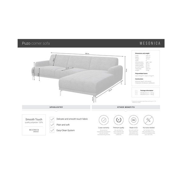 Antracito pilkos spalvos kampinė sofa MESONICA Puzo, kairysis kampas-image-4