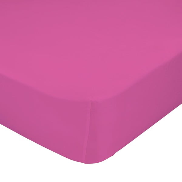 Tamsiai rožinės spalvos elastinga grynos medvilnės paklodė Basic, 90 x 200 cm