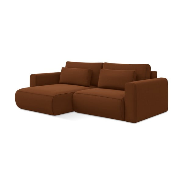 Terakotos spalvos iš velveto sulankstoma/su sandėliavimo vieta kampinė sofa (su kairiuoju kampu/su gultu) Kapua – Makamii-image-3