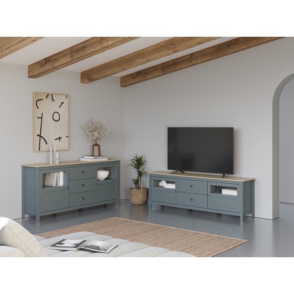 Pilkai žalios spalvos iš pušies masyvo šoninė spintelė 180x80x40 cm Misti – Marckeric-image-1