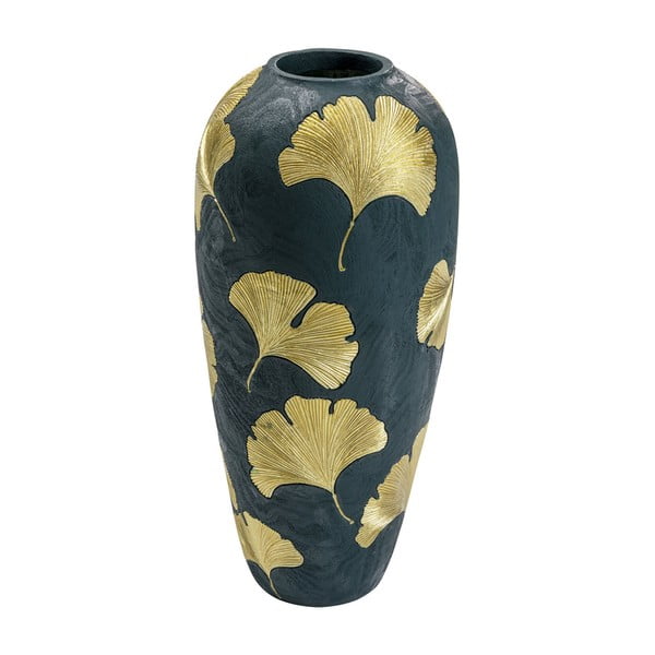 Tamsiai žalia vaza su auksiniais lapais Kare Design legance, aukštis 74 cm