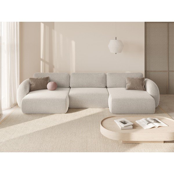Kreminės spalvos iš šenilinio audinio sulankstoma/su sandėliavimo vieta kampinė sofa („U“ formos) Tonale – Cosmopolitan Design-image-1