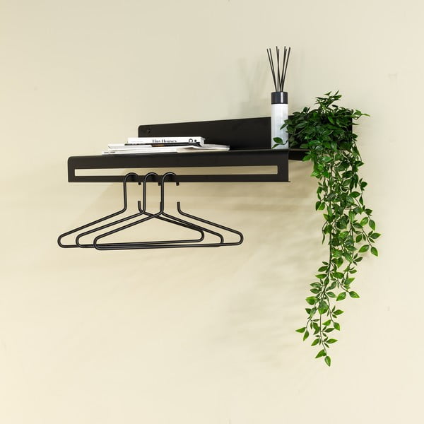 Juodos spalvos iš metalo sieninė lentyna su lentyna 78 cm Sway – Spinder Design-image-1