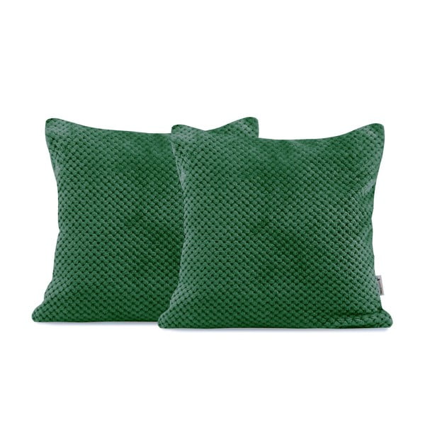 2 tamsiai žalių dekoratyvinių mikropluošto pagalvių užvalkalų rinkinys DecoKing Henry, 45 x 45 cm
