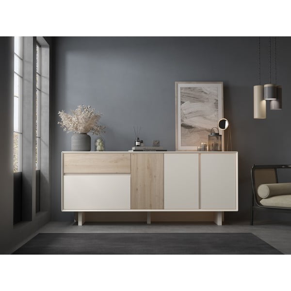 Smėlio spalvos/natūralios spalvos šoninė spintelė iš ąžuolo 180x76x45 cm Carpi – Marckeric-image-1