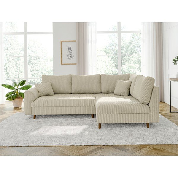 Smėlio spalvos iš kordinio velveto kampinė sofa (su dešiniuoju kampu/„L“ formos) Ariella – Ropez-image-1