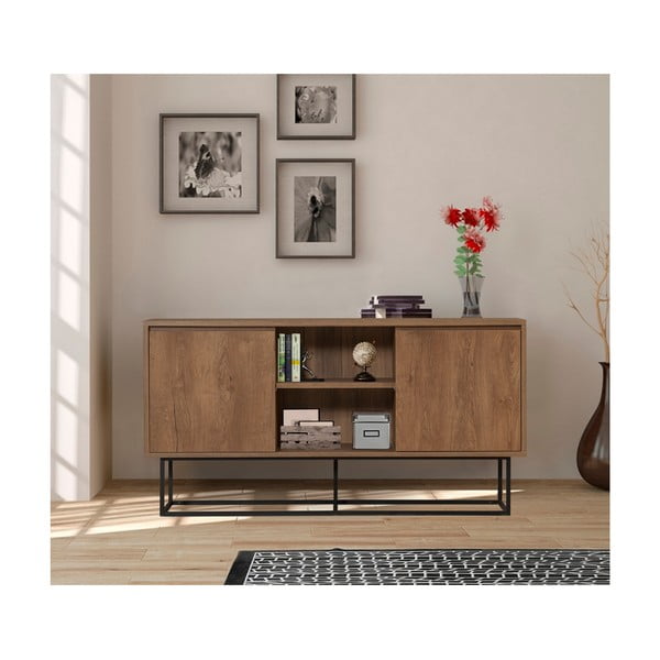 Žema šoninė spintelė natūralios spalvos iš riešutmedžio 140x72 cm Rodez – Kalune Design-image-1