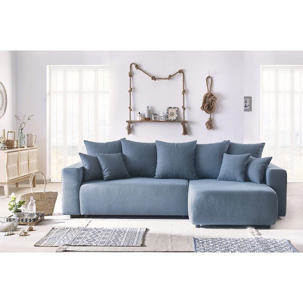 Mėlyna dvipusė kampinė sofa-lova Bobochic Paris Envy-image-1