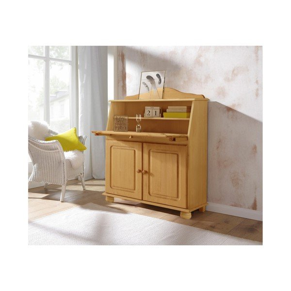 Iš pušies masyvo aukšta šoninė spintelė natūralios spalvos su spintele stalui 107x39 cm Mette – Støraa-image-3
