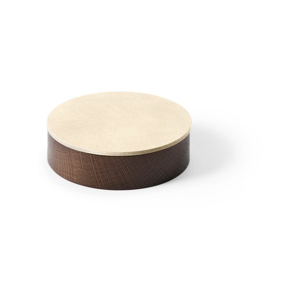 Rudos spalvos/kreminės spalvos iš medžio/iš eko odos daiktadėžė su dangčiu/dekoratyvinė ø 11x3,5 cm Circle Nupo – LIND DNA
