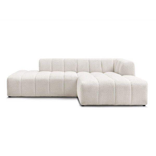 Baltos spalvos iš boucle kampinė sofa (su dešiniuoju kampu/su gultu) Annecy – Bobochic Paris