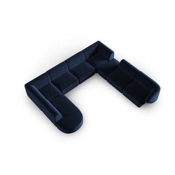 Mėlynos spalvos iš velveto kampinė sofa (su dešiniuoju kampu/„U“ formos) Paolo – Milo Casa-image-1