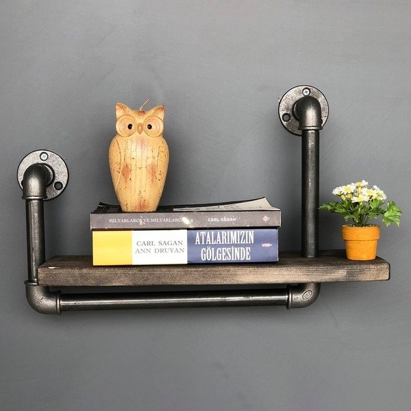 Medinė sieninė lentyna su metaliniu vamzdžiu Boruraf Angela-image-1