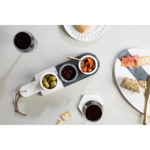 3 baltų ir pilkų Premier Housewares marmurinių dubenų rinkinys-image-1