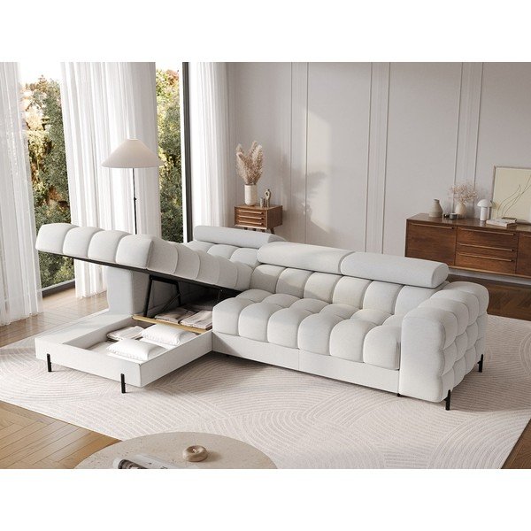 Pilkos spalvos kampinė sofa iš boucle (su kairiuoju kampu/su gultu) Felro – ELTAP-image-4