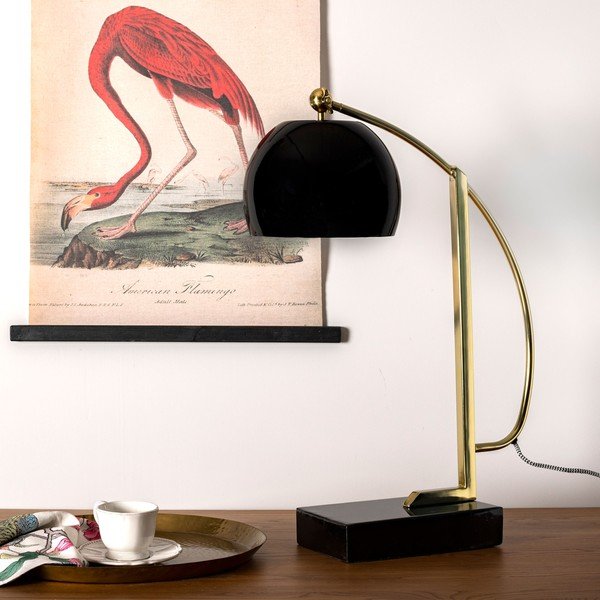 Stalinis šviestuvas blizgios juodos spalvos (aukštis 56 cm) su metaliniu gaubtu Antique – HF Living-image-1