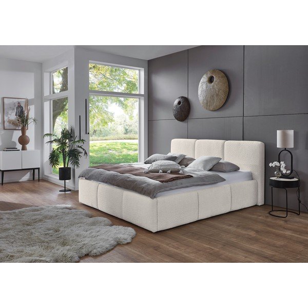 Dramblio kaulo spalvos dvigulė lova audiniu dengta be grotelių 180x200 cm Merida – Meise Möbel-image-1