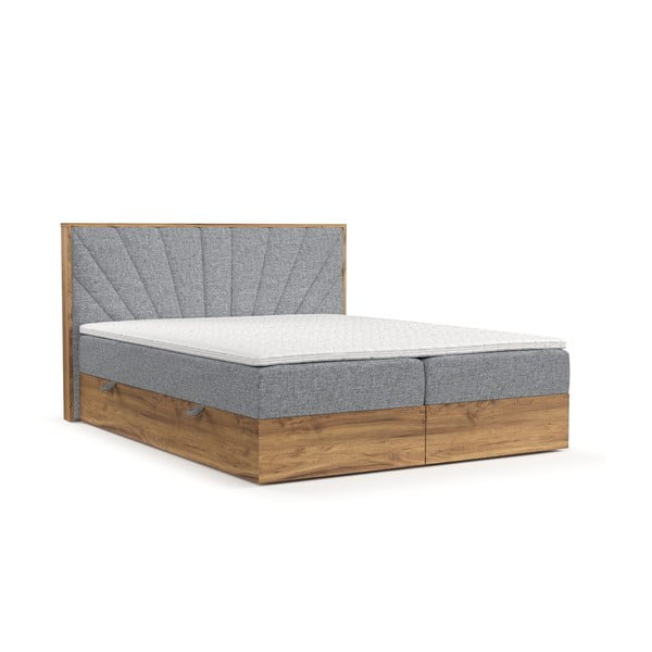 Spyruoklinė lova pilkos spalvos/natūralios spalvos su sandėliavimo vieta 180x200 cm Asahi – Maison de Rêve