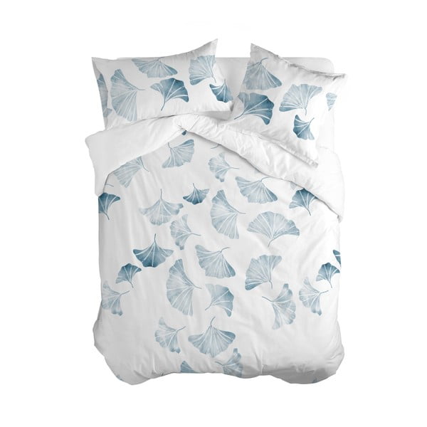 Dvigulis antklodės užvalkalas iš medvilnės baltos spalvos/mėlynos spalvos 200x200 cm Ginkgo – Blanc
