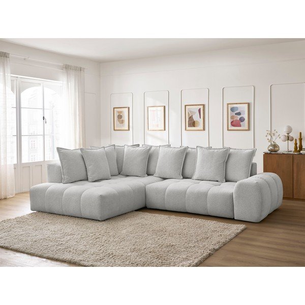 Šviesiai pilkos spalvos iš šenilinio audinio sulankstoma/su sandėliavimo vieta kampinė sofa (su kairiuoju kampu/„L“ formos) Everest – Bobochic Paris-image-1