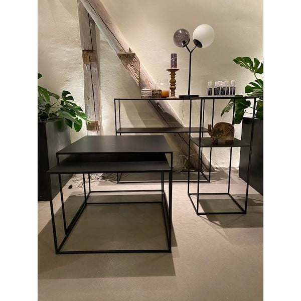 Iš metalo kavos staliukai juodos spalvos 2 vnt. 65x65 cm Pebble – Unique Furniture-image-1