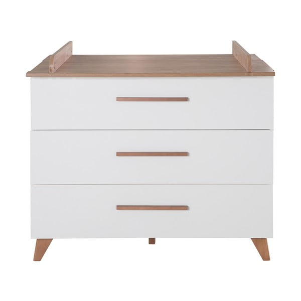 Žema su vystymo stalu vaikiška šoninė spintelė baltos spalvos/natūralios spalvos iš ąžuolo 110x98 cm – Roba-image-2