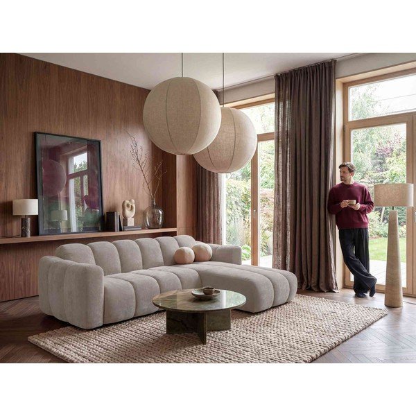 Smėlio spalvos sulankstoma kampinė sofa iš šenilinio audinio (su dešiniuoju kampu) Michell – Miuform-image-4
