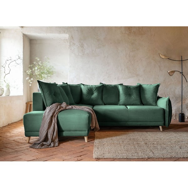 Sulankstoma kampinė sofa iš kordinio velveto žalios spalvos (su kairiuoju kampu) Lazy Lukka – Miuform-image-3