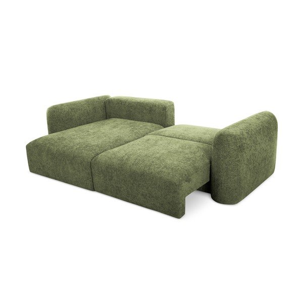 Žalios spalvos iš šenilinio audinio sulankstoma/su sandėliavimo vieta kampinė sofa (su kairiuoju kampu/su gultu) Mele – Makamii-image-2
