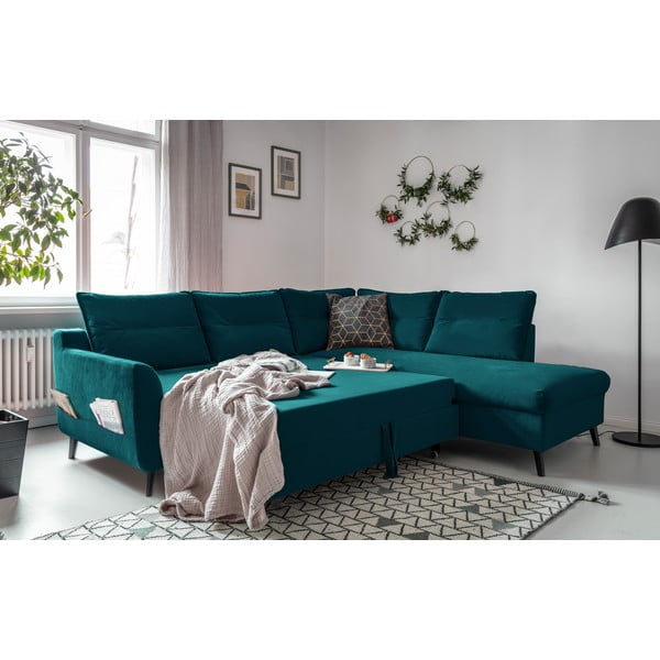 Turkio spalvos aksominė kampinė sofa Miuform Stylish Stan L, dešinysis kampas-image-4