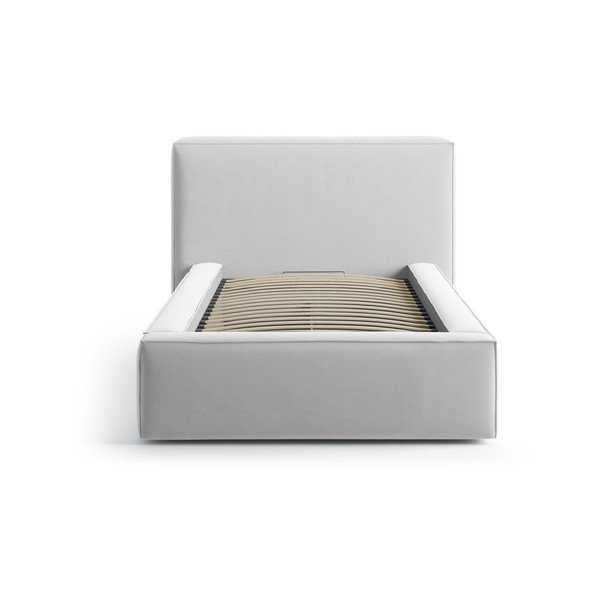 Sidabrinės spalvos viengulė lova audiniu dengta su sandėliavimo vieta su lovos grotelėmis 90x200 cm Jodie – Micadoni -image-3