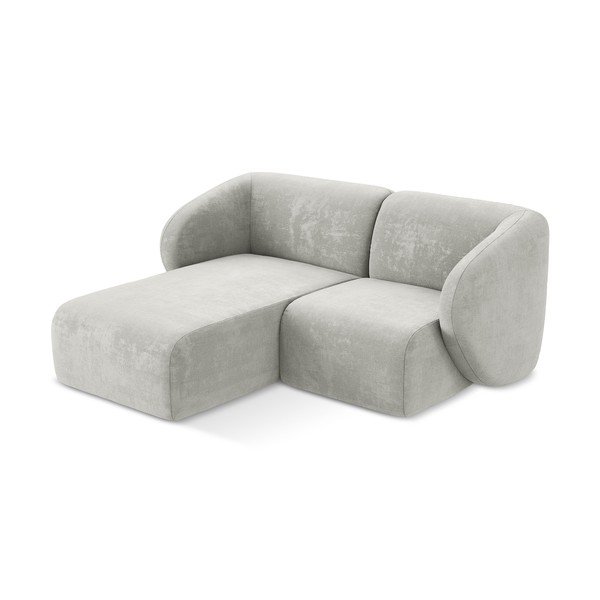 Šviesiai pilkos spalvos kampinė sofa iš šenilinio audinio (su kairiuoju kampu/su gultu) Lani – Makamii-image-2