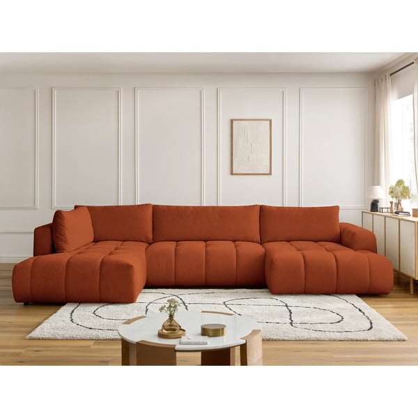 Raudonos plytų spalvos sulankstoma/su sandėliavimo vieta kampinė sofa (su kairiuoju kampu/„U“ formos) Fuji – Bobochic Paris-image-1