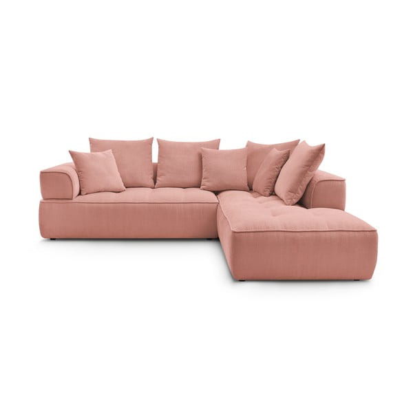 Rožinės spalvos iš šenilinio audinio kampinė sofa (su dešiniuoju kampu/„L“ formos) Whesley – Bobochic Paris