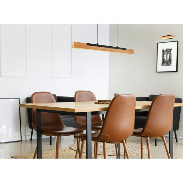 Matinės juodos spalvos kabantis šviestuvas LED su mediniu gaubtu Kerala – Trio-image-1