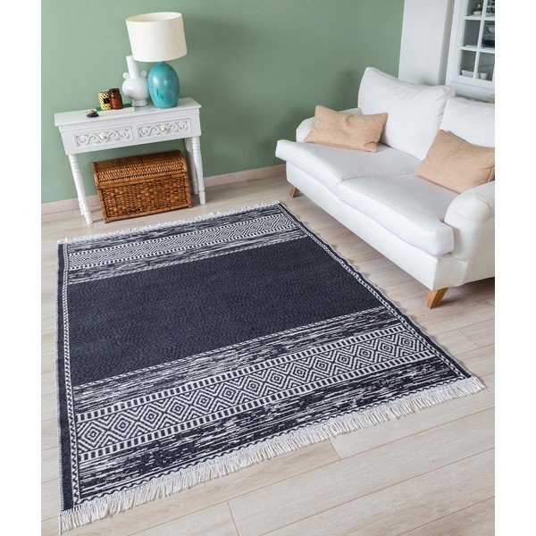 Juodos ir baltos spalvos medvilninis kilimas Oyo home Duo, 120 x 180 cm-image-1