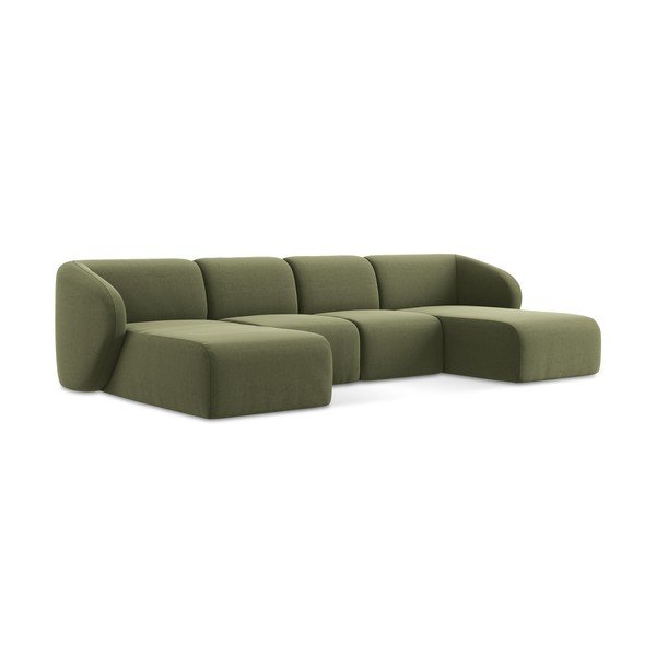 Žalios spalvos kampinė sofa iš velveto („U“ formos) Lani – Makamii-image-1